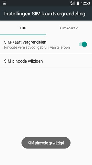 Uw SIM pincode is gewijzigd