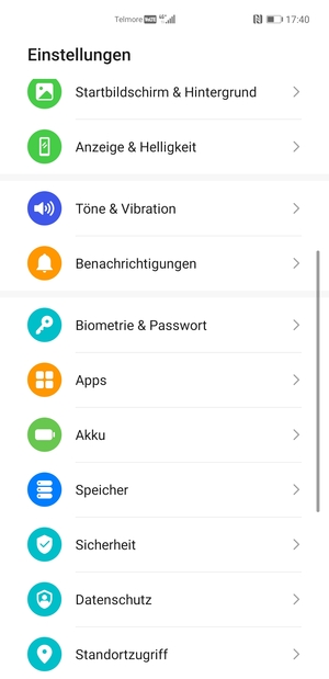 Scrollen Sie und wählen Sie Sicherheit
