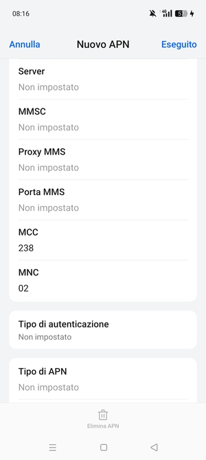 Scorri verso il basso e inserisci le informazioni di internet