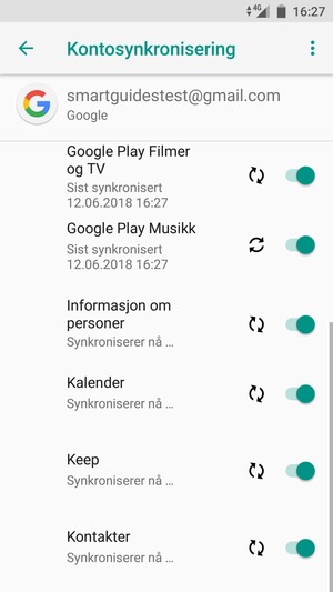 Dine kontakter fra Google vil synkroniseres til telefonen din