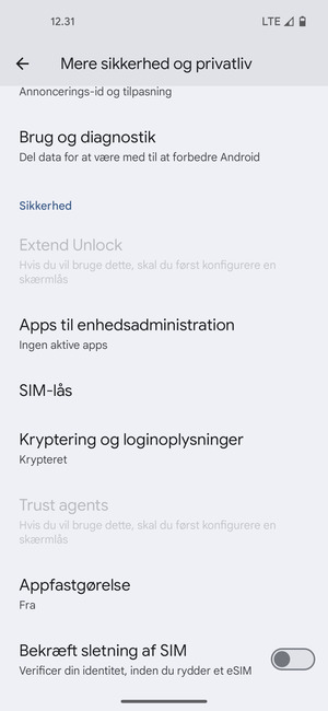 Scroll til og vælg SIM-lås