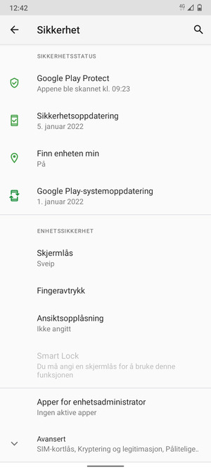 For å bytte PIN-koden til SIM-kortet, bla til og velg Avansert
