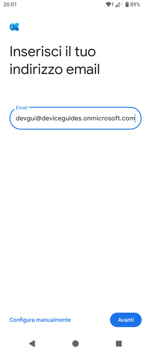 Inserisci il tuo indirizzo email e seleziona Configura manualmente