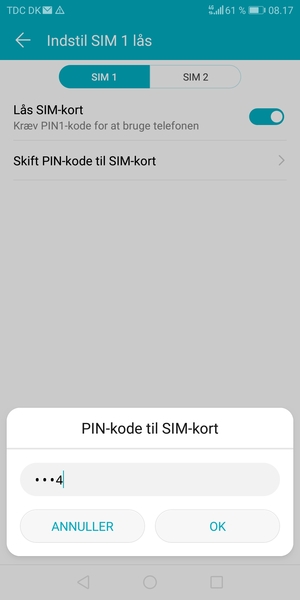 Indtast din Nuværende PIN-kode til SIM-kort og vælg OK