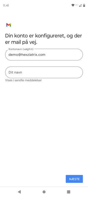 Giv din konto et navn og indtast dit navn. Vælg NÆSTE