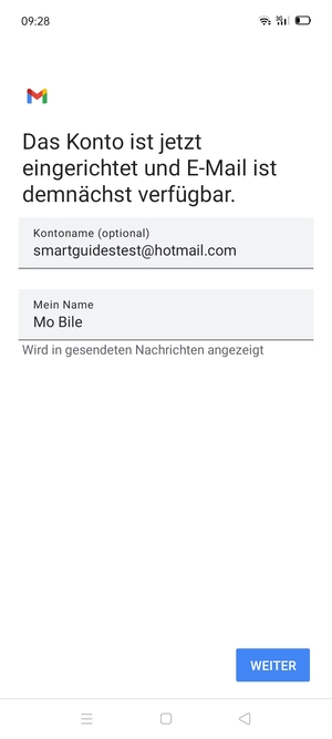 Geben Sie Ihrem Konto einen Namen und geben Sie Ihren Namen ein. Wählen Sie WEITER