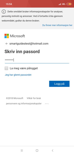 Skriv inn Hotmail passord og velg Logg på