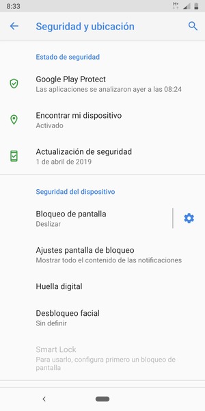 Para activar su bloqueo de pantalla, vaya al menú Seguridad y ubicación y seleccione Bloqueo de pantalla
