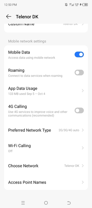 Scroll to and select Access Point Names