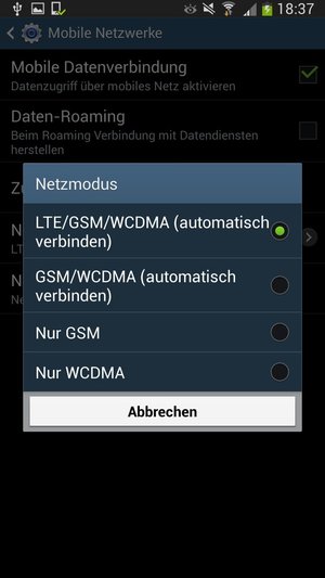 Wählen Sie Nur GSM, um 2G zu aktivieren