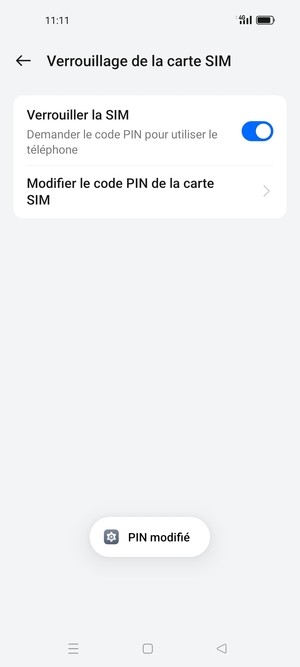 Votre Code PIN de la carte SIM a été modifié