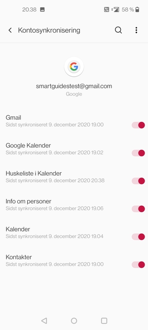 Kontroller at Kontakter er valgt