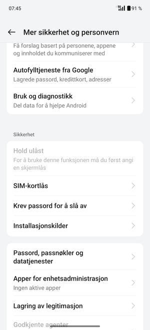 Bla til og velg SIM-kortlås