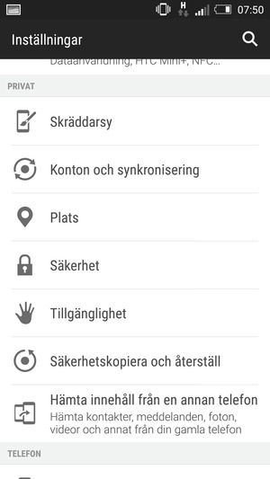 Återgå till Inställningar-menyn och välj Konton och synkronisering