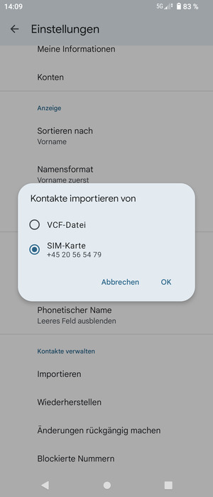 Wählen Sie SIM-Karte und wählen Sie OK