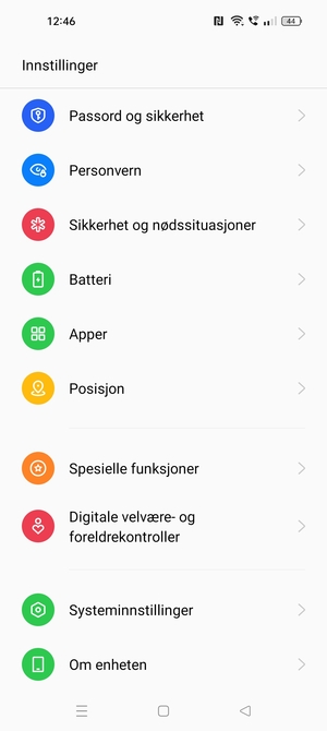 Bla til og velg Passord og sikkerhet