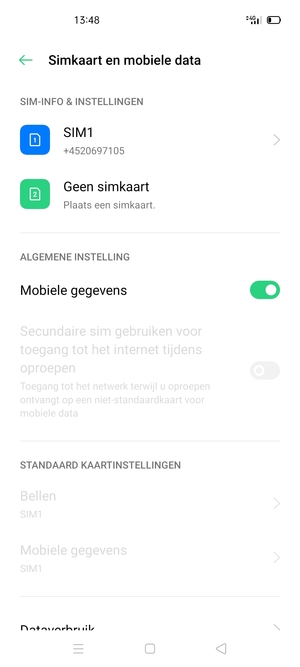 Selecteer SIM1 of SIM2