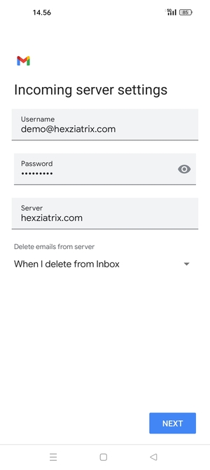 Enter Username and Incoming server address. Select NEXT