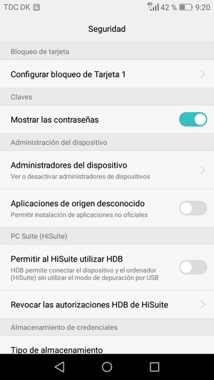 Seleccione Configurar bloqueo de Tarjeta