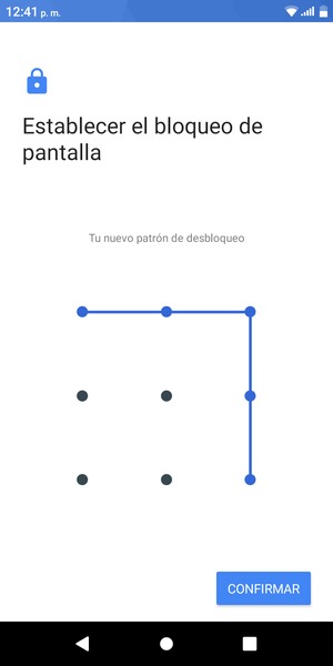 Dibuje de nuevo el patrón de desbloqueo y seleccione CONFIRMAR