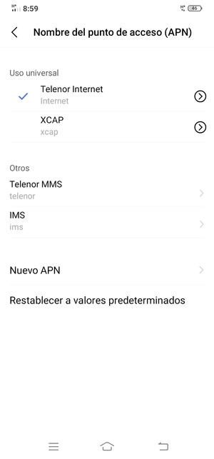 Seleccione el punto de acceso a Internet