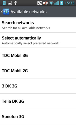 Select a network operator from the list