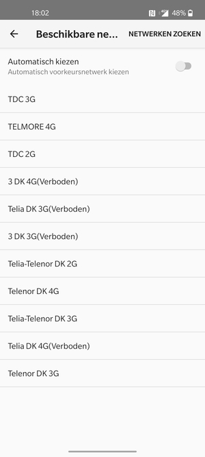 Selecteer een netwerkoperator uit de lijst