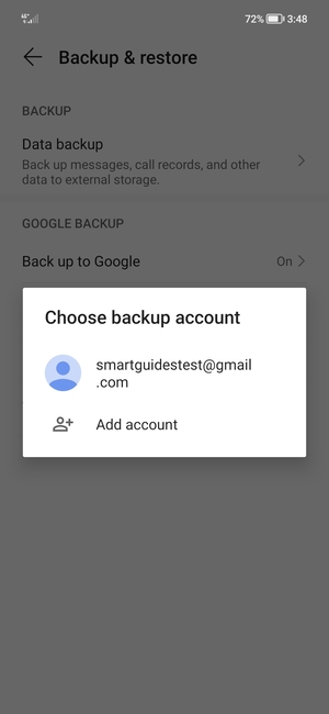Select your backup account