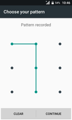 Draw an unlock pattern and select CONTINUE