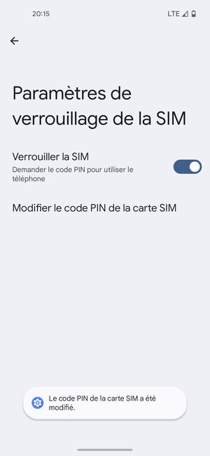 Votre code PIN de la carte SIM a été modifié