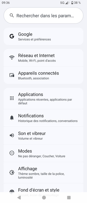 Sélectionnez Réseau et Internet
