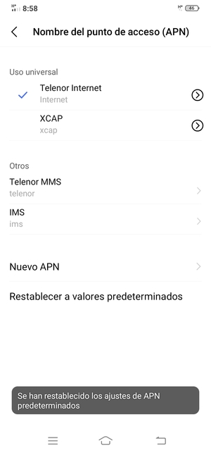 Seleccione Nuevo APN