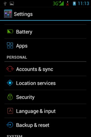Scroll to and select Security