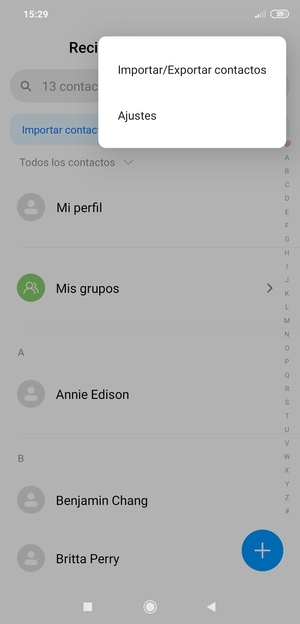 Seleccione Importar/Exportar contactos