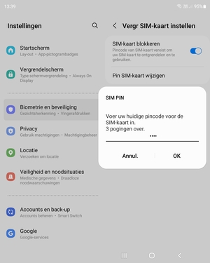 Voer uw huidige pincode voor de SIM-kaart in en selecteer OK