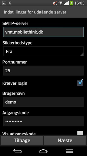 Indtast Udgående serveradresse