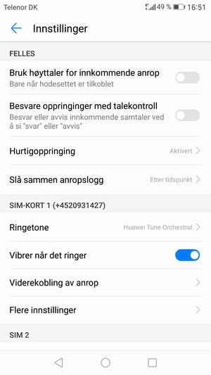 Bla til SIM-KORT 1 eller SIM-KORT 2 og velg Flere innstillinger