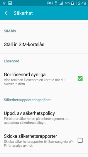 Scrolla till och välj Ställ in SIM-kortslås