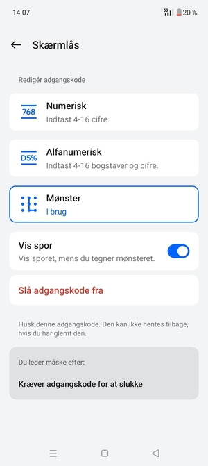 Din telefon er nu sikret med en skærmlås