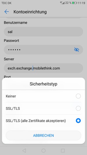 Wählen Sie SSL/TLS (alle Zertifikate akzeptieren)