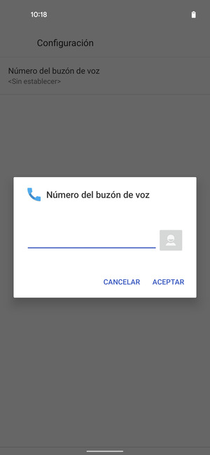 Introduzca el Número del buzón de voz y seleccione ACEPTAR