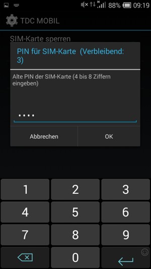 Geben Sie Ihre Alte PIN der SIM-Karte ein und wählen Sie OK