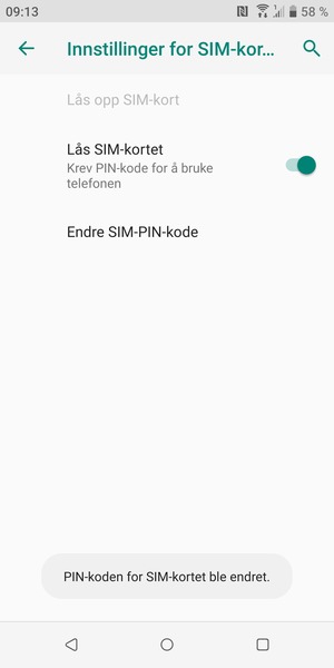 Din PIN-kode er endret