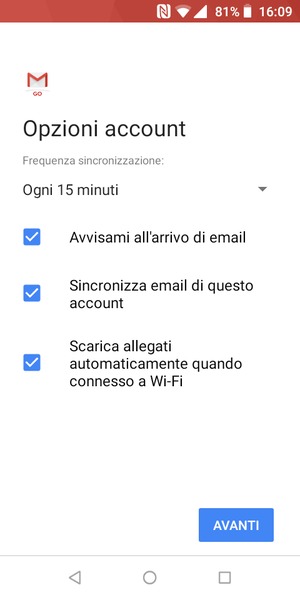 Seleziona AVANTI