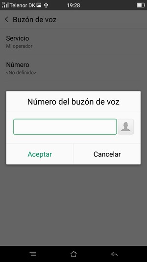 Introduzca el Número del buzón de voz y seleccione Aceptar
