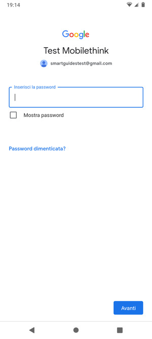 Inserisci la tua password e seleziona Avanti