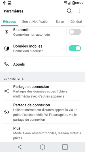 Sélectionnez Réseaux puis Plus