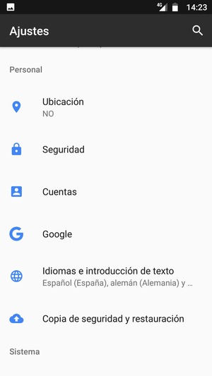 Desplácese y seleccione Seguridad