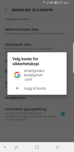 Velg sikkerhetskopi-kontoen din