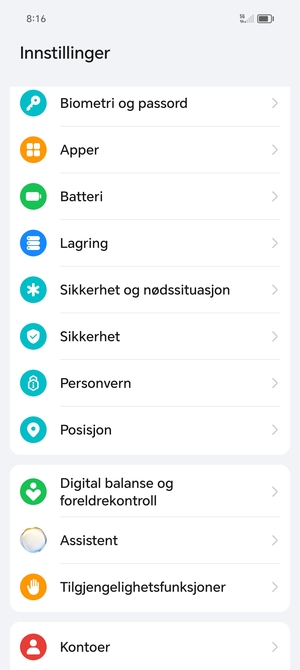 Bla til og velg Sikkerhet